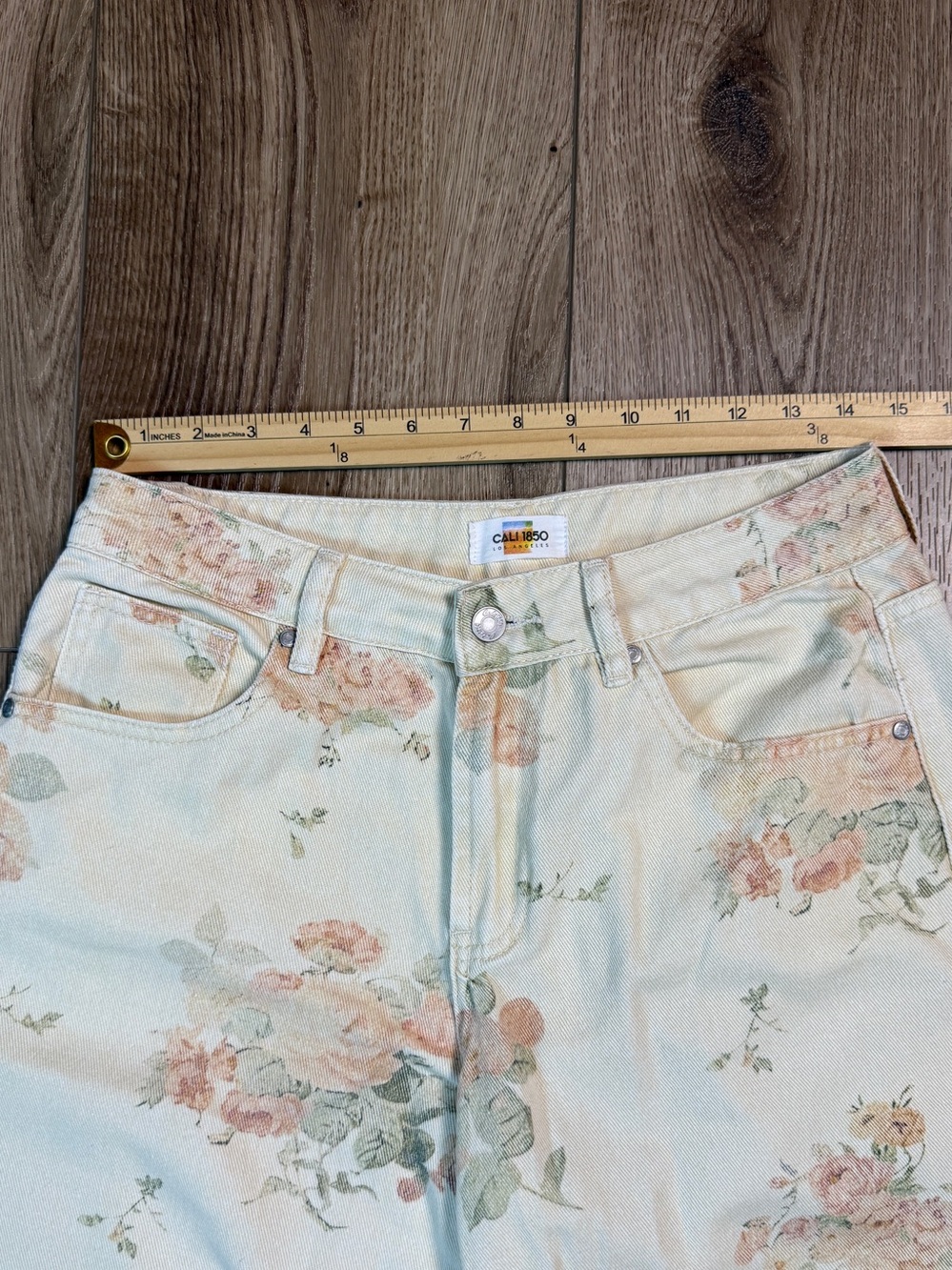 Cali 1850 Floral Cream Barrel Jeans Low Rise Printed Denim Boho Y2K 9/29 - Picture 7 of 10